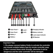 Load image into Gallery viewer, HUINETUL 12V 24V 10A 15A 20A IP68 Waterproof Solar Charge Controller for Lithium Ion Lifepo4 Lead Acid Battery with IR Remote Controller
