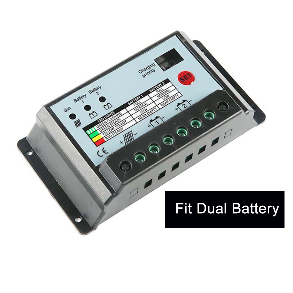 New Design Dual Battery PWM Solar Charge Controller 12V 24V 10A 20A 30A for Lead Acid